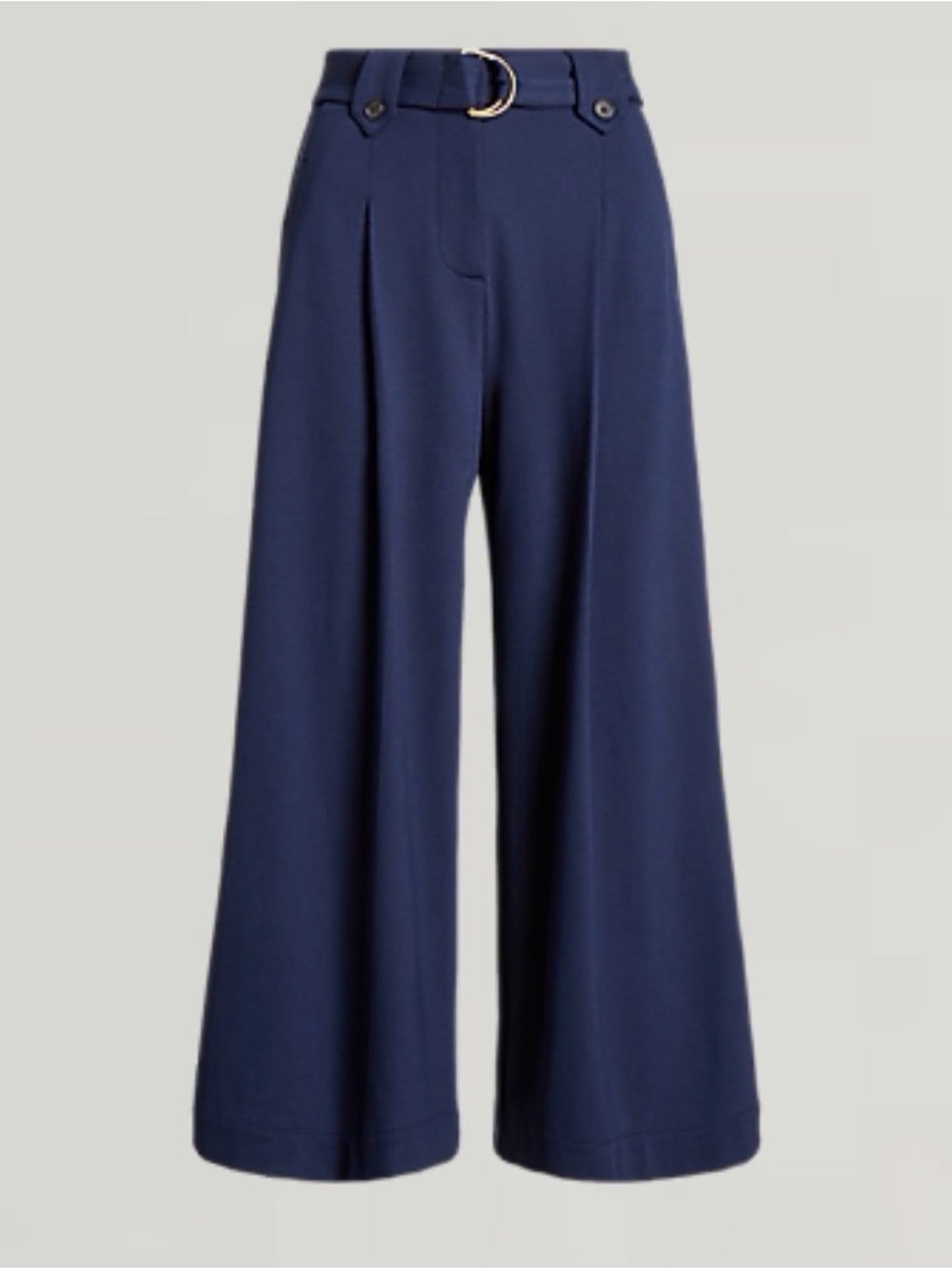 Lauren Ralph Lauren Navy Wide-Leg Belted Pleated Ponte Cropped Pant